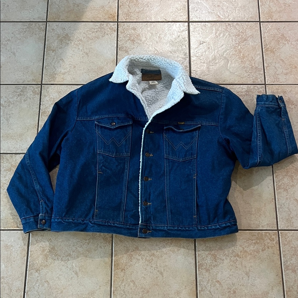 VINTAGE EUC‎ Wrangler Western Denim Jacket Shearling Lining, Sz XXL